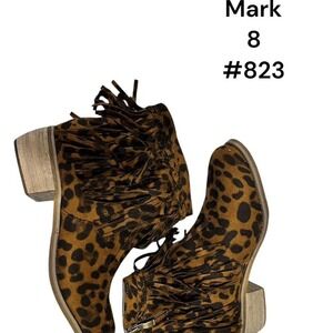 New Leopard Print Fringe Boots Size 8